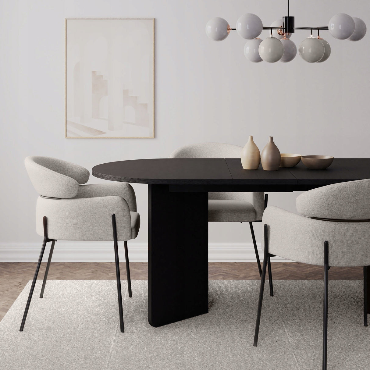 Stół Rozkładany Owalny Dwa Wkłady Powiększające Blat 140-200 x 90 cm Czarny