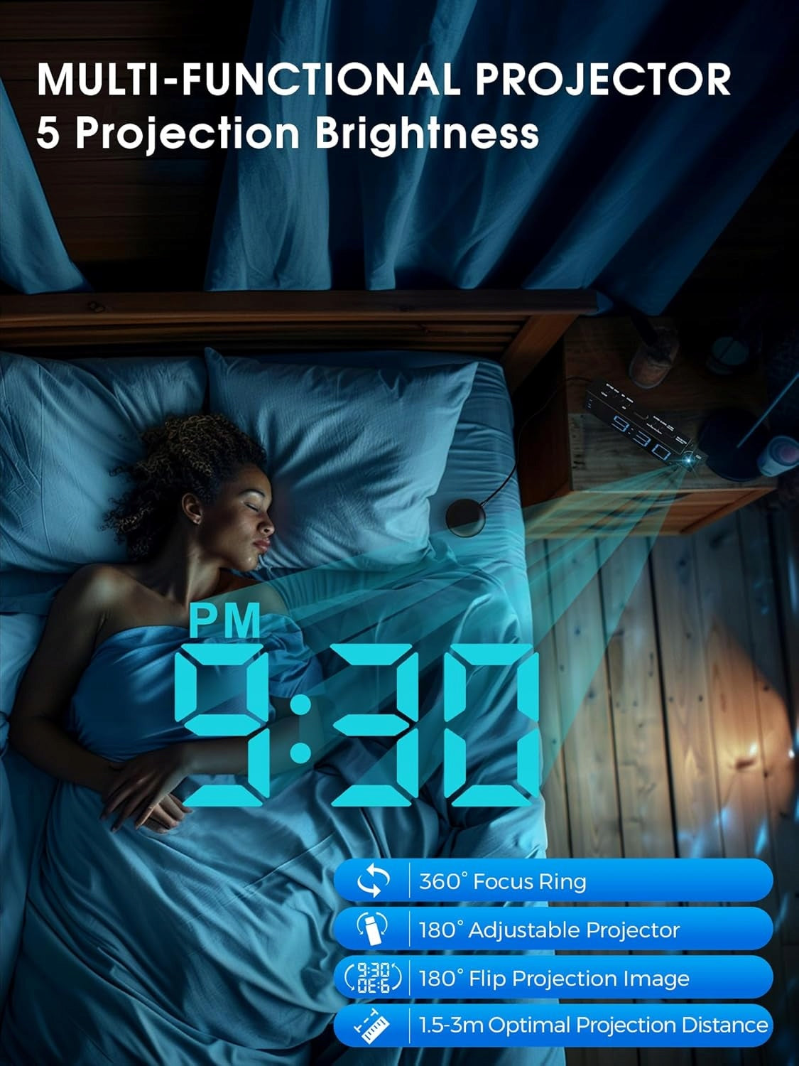 Budzik Projekcyjny z Wibracjami i Silnym Alarmem LED - Idealny do Sypialni!
