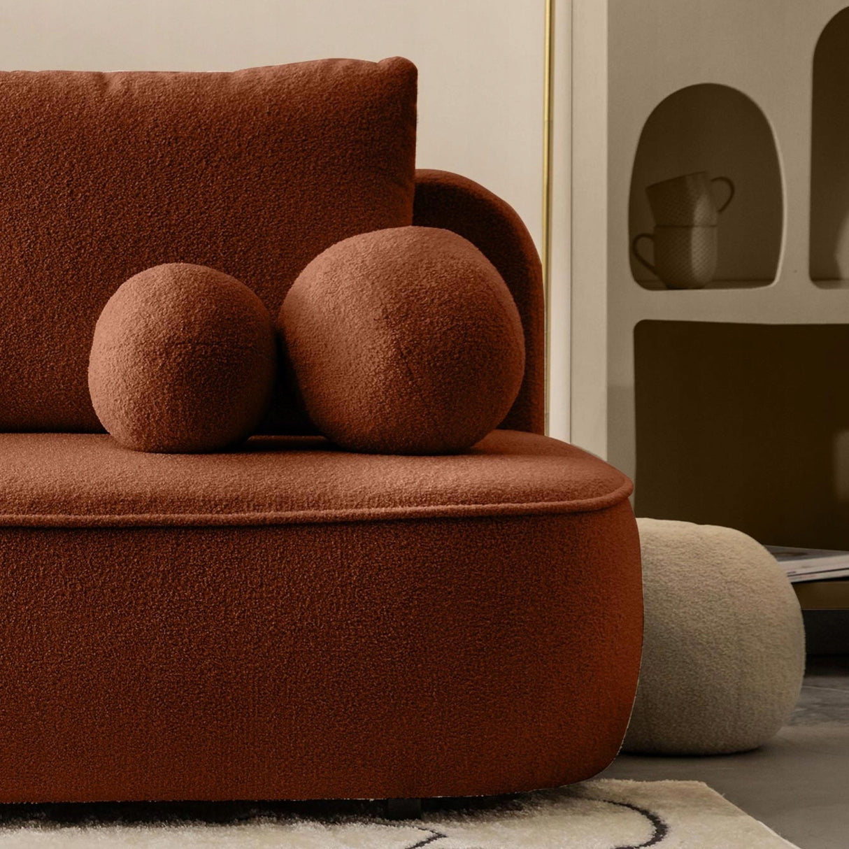Sofa Zaokrąglony Kształt z Funkcją Spania Pojemnikiem Miedziana 212x100