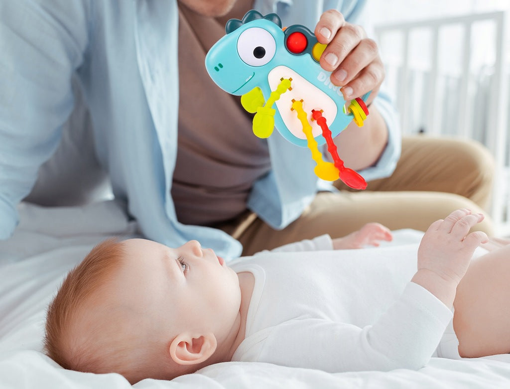 Zabawka Sensoryczna Gryzak Kabelki Montessori Niebieski Dinozaur dla Dzieci