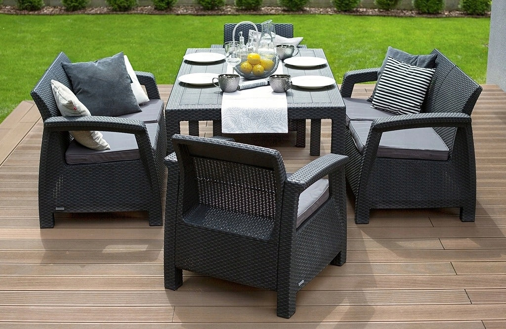 Zestaw Mebli Ogrodowych Corfu czarny 5 el. tworzywo sztuczne POVES