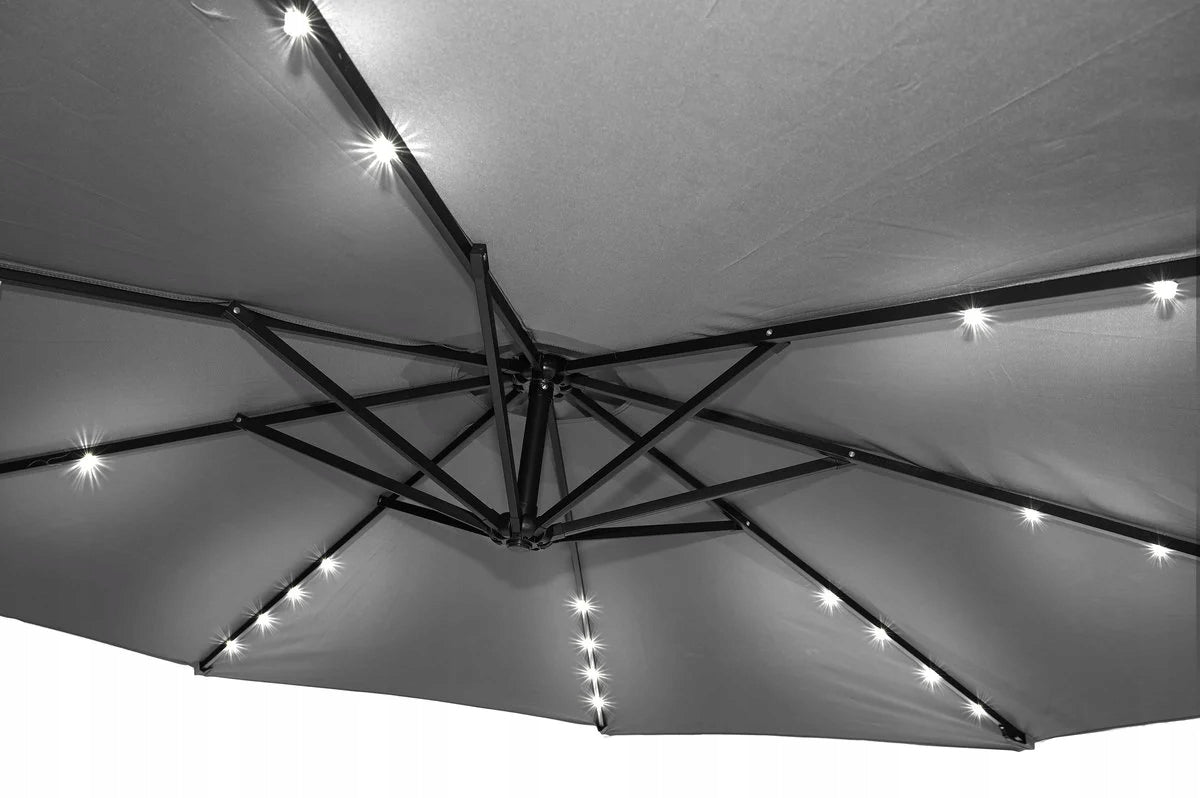 Parasol Ogrodowy Z Wysięgnikiem LED Z Oświetleniem Solar Szary 350 cm