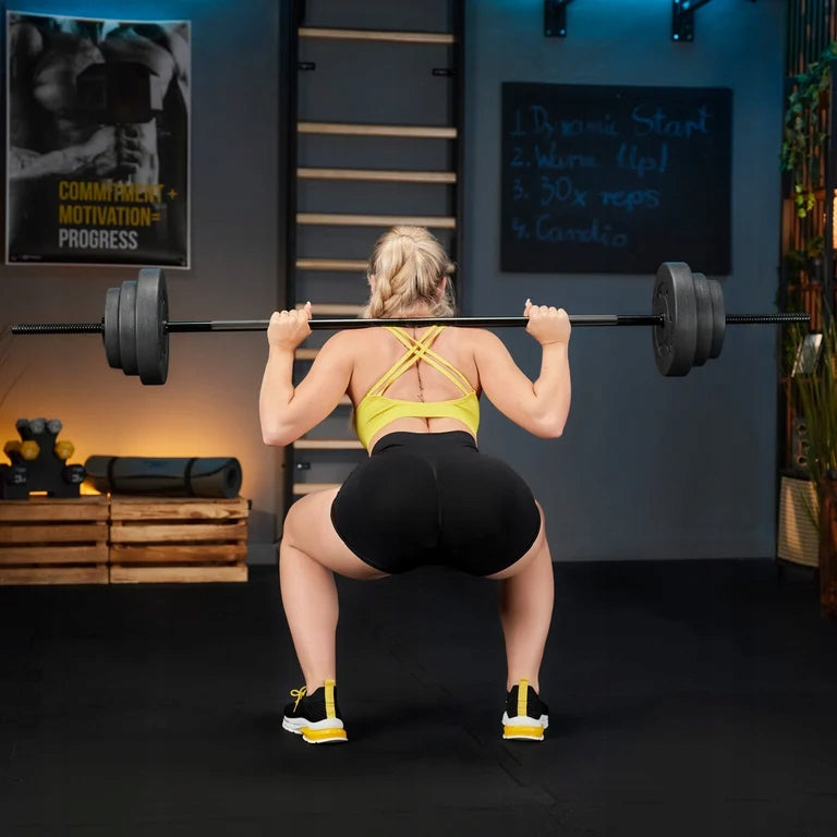 Gryf Sztanga Zestaw Obciążeń Bitumicznych do Ćwiczeń 52 Kg 180 cm Czarne