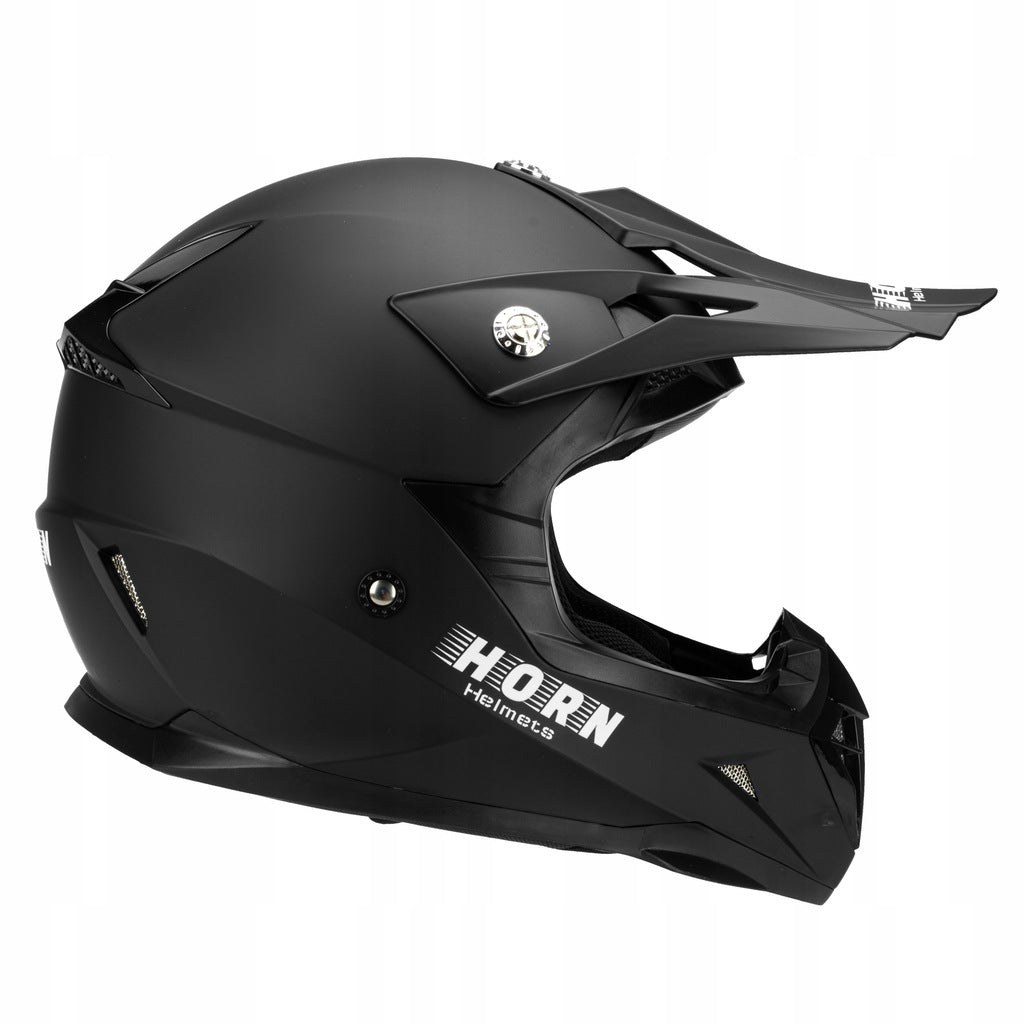 Kask Motocyklowy Cross Horn Enduro Quad Crossowy Czarny Matowy XS + Google