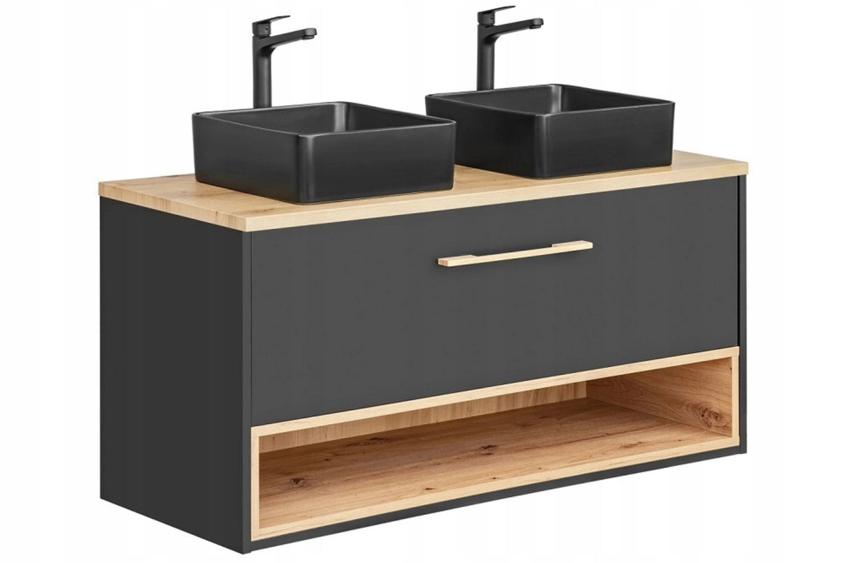 Szafka Podumywalkowa Łazienkowa Płyta Laminowana Drewno Czarna 120 cm