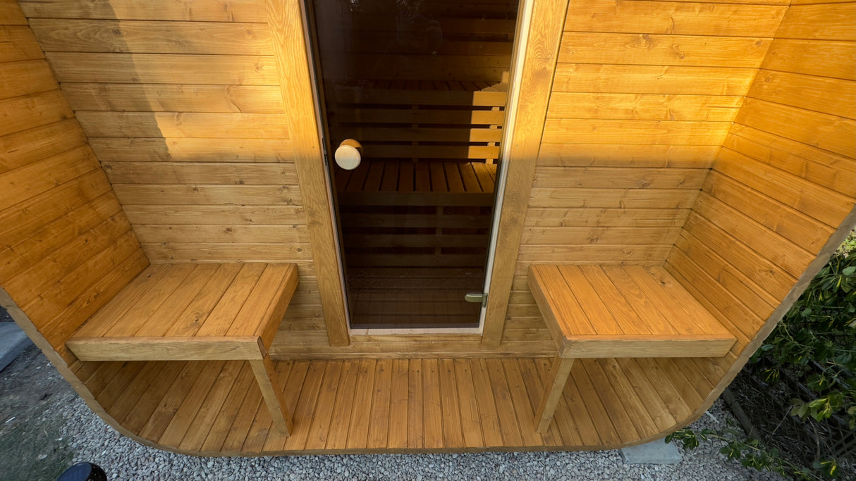 Sauna Ogrodowa Quadro 240 cm Szwedzkie Drewno z Piecem na Drewno i Balią