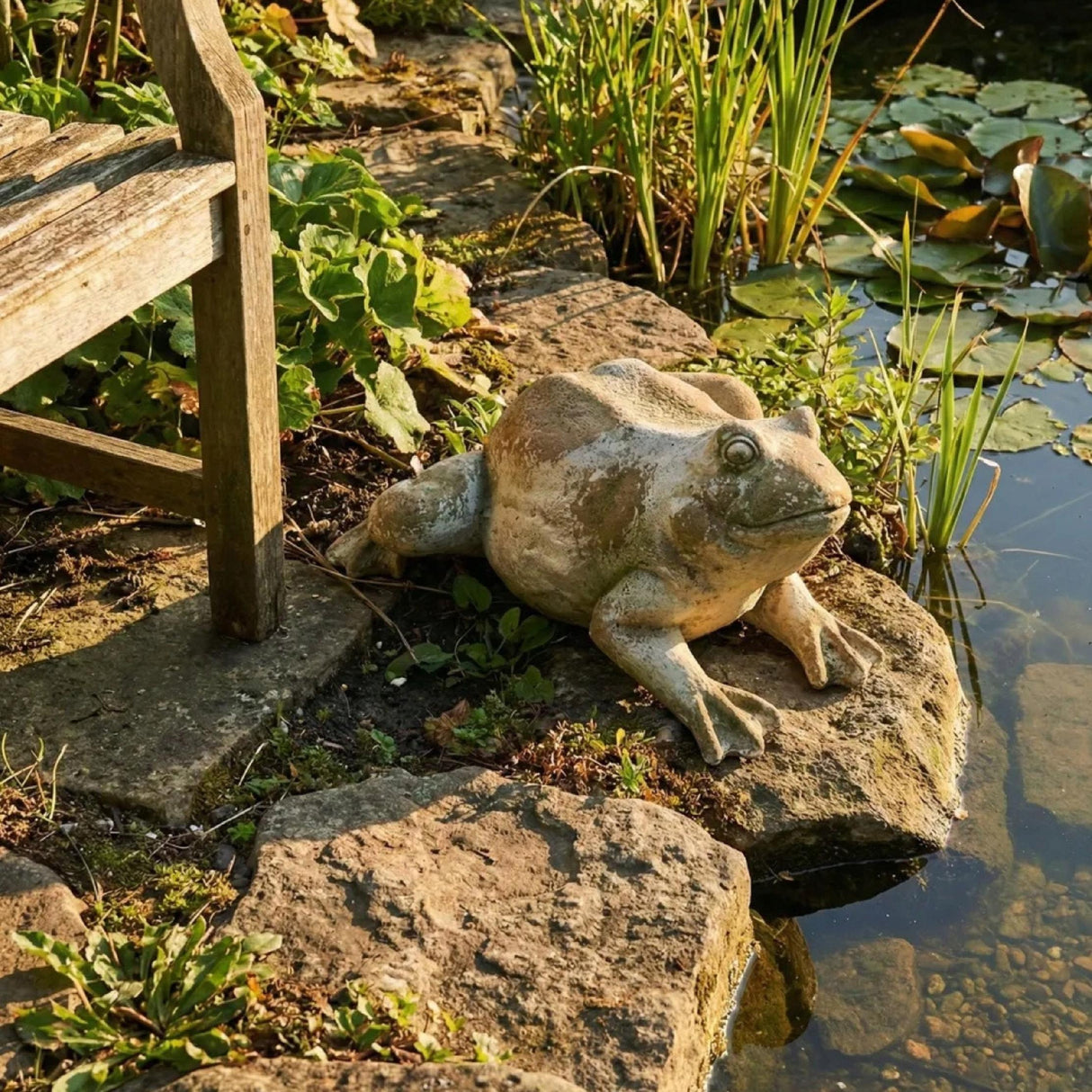Figurka Ogrodowa Dekoracyjna do Ogrodu Wnętrza Ozdobna Żaba Beżowa 4kg