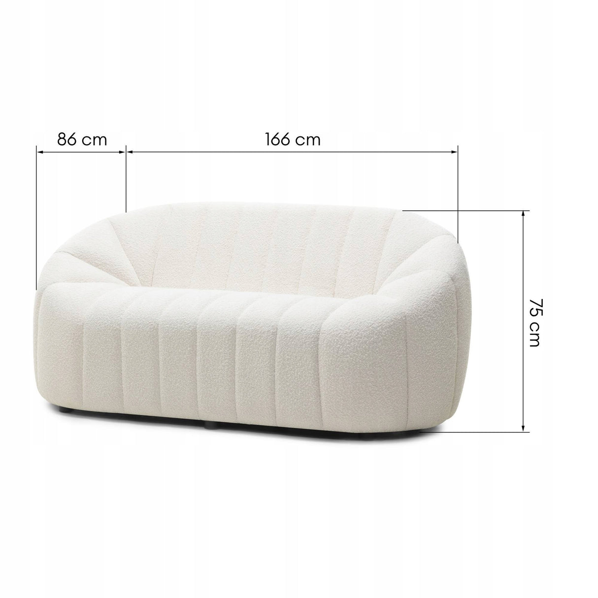 Sofa Salonowa Zaokrąglone Obłe Kształty Dwuosobowa Jasnobeżowa 166x86cm