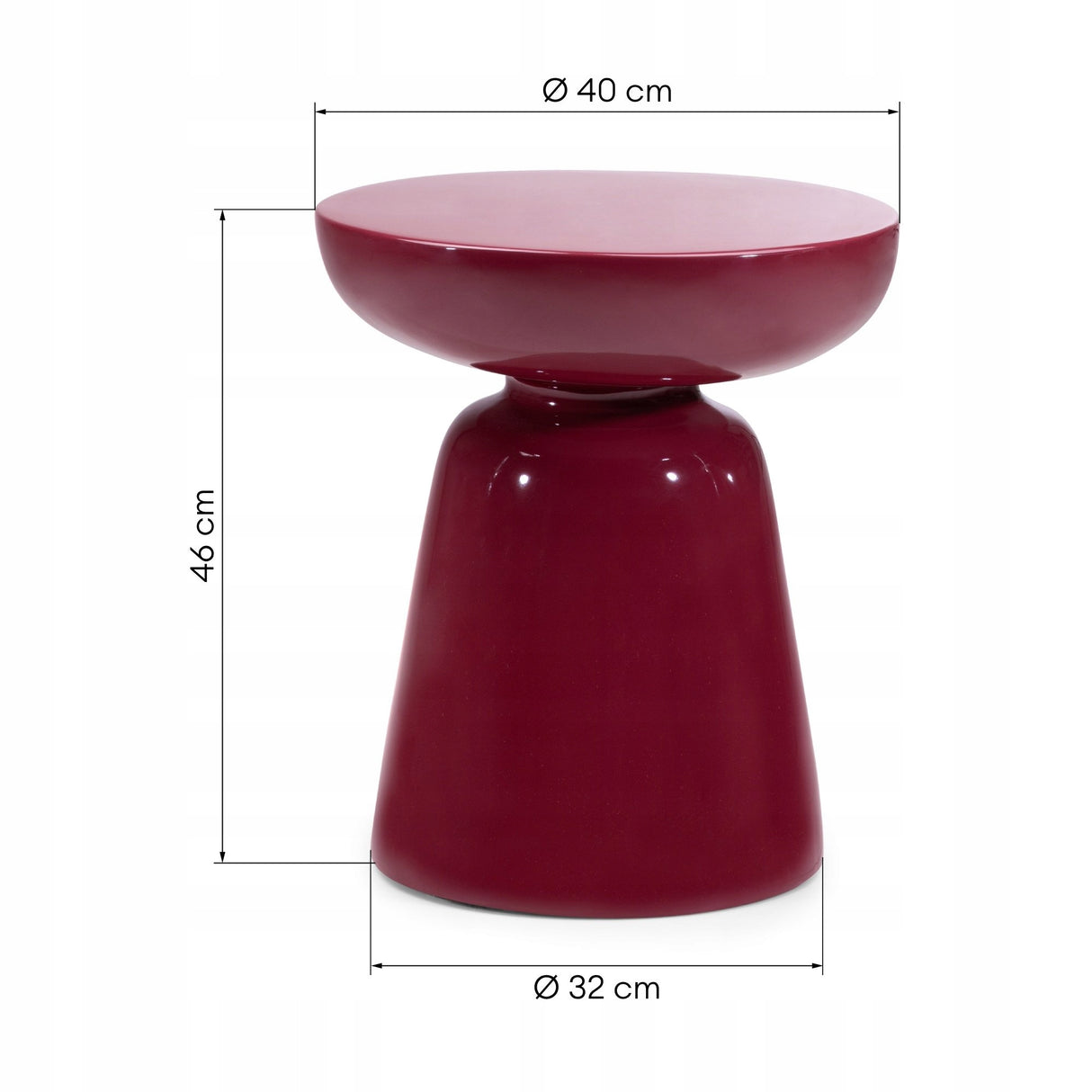 Stolik Boczny Tlenek Magnezu Wytrzymały Burgund Wiśnia Glossy 40 cm