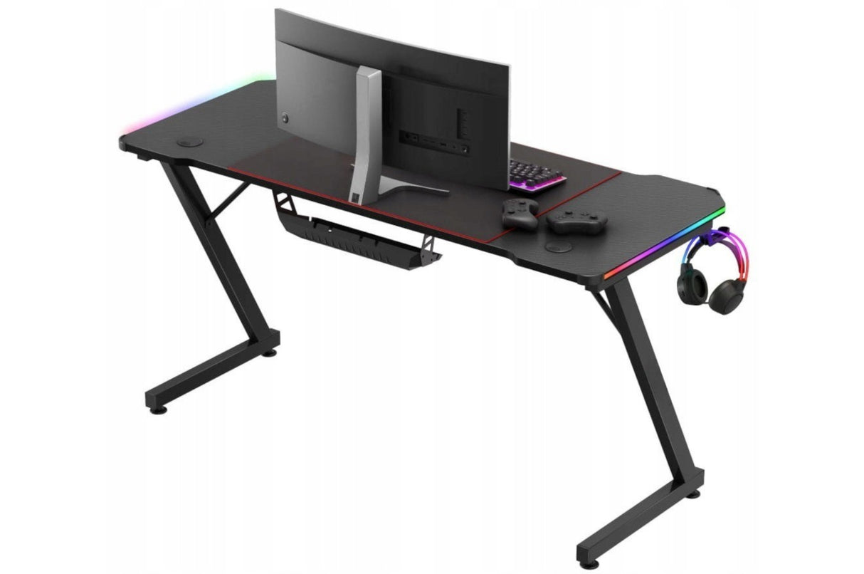 Biurko Komputerowe Gamingowe Ledy RGB Pilot + Podkładka XXL Karbon Czarne