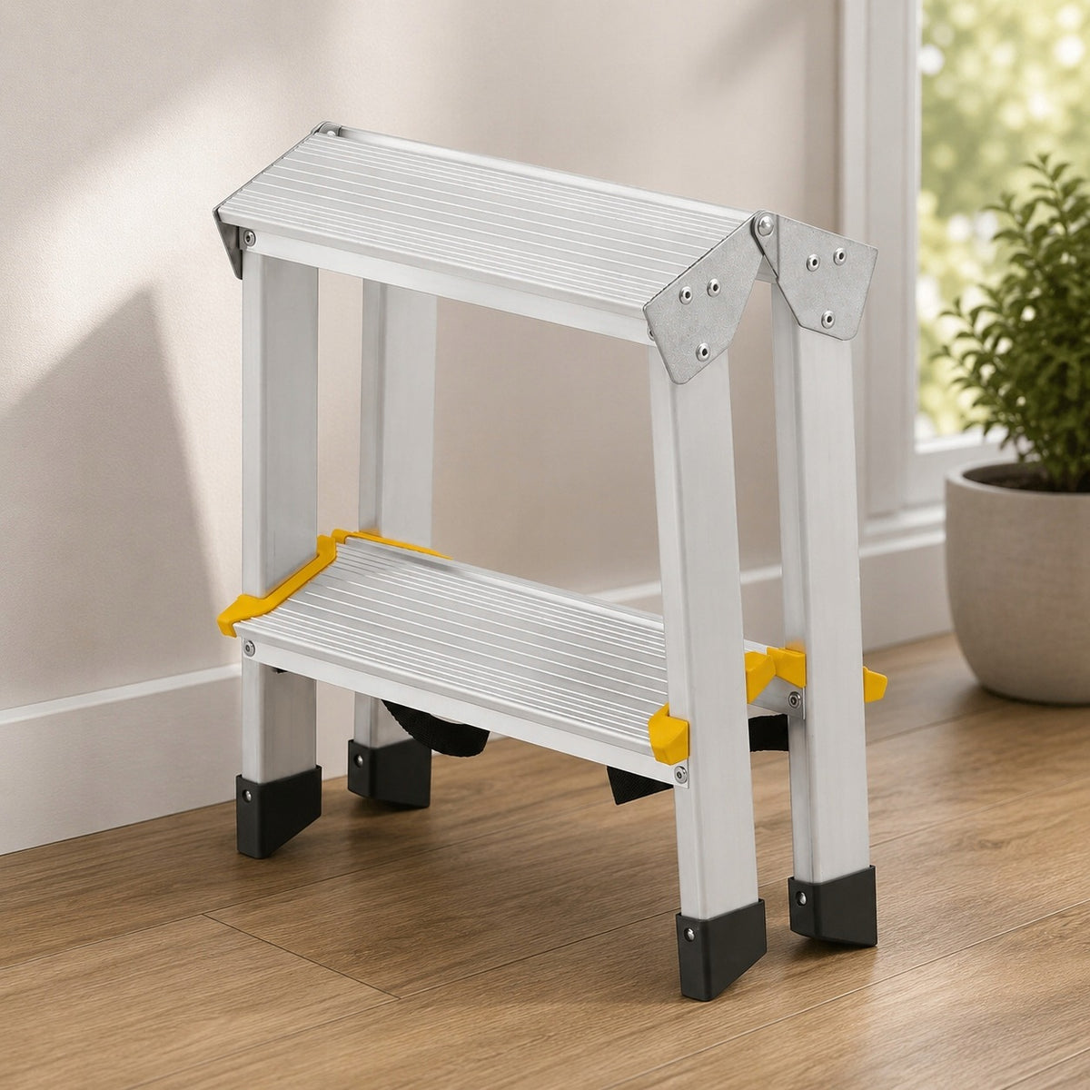 Drabina Aluminiowa Domowa Dwustronna Składana 2x2 Stopnie Taboret do 238 cm