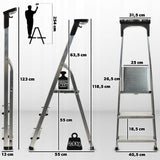 DRABINA ALUMINIOWA 3 STOPNIOWA SKŁADANA DOMOWA MOCNA PÓŁKA +HAK 125kg POVES