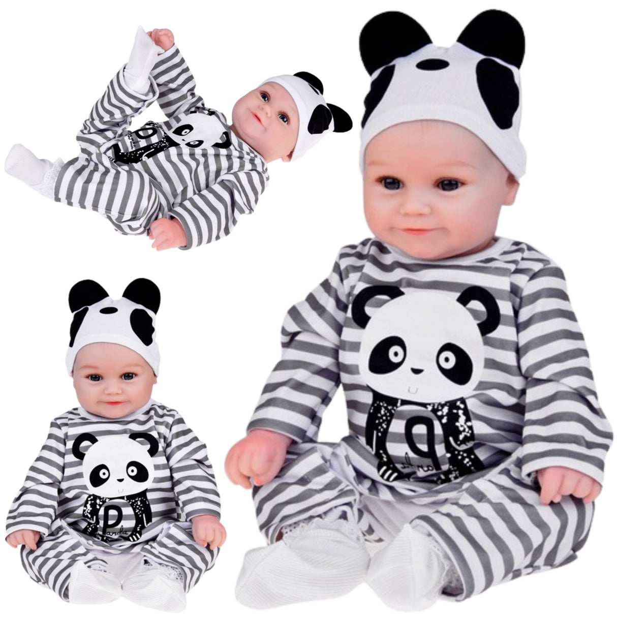 Lalka Chłopiec jak Żywa Ubrana Kombinezon Miękka Urocza Panda Prezent 45 cm