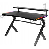 Biurko Gamingowe dla Gracza Młodzieżowe z Nadstawką+Uchwyty RGB LED Czarne