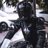 Motocyklowe Spodnie Skórzane Czarno-Białe Ochronne Stylowe UNISEX Rozmiar M