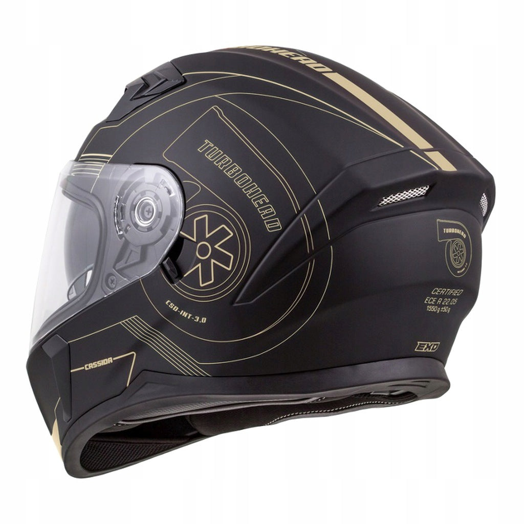 Kask Motocyklowy + Czarna Szyba Czarno - Złoty CASSIDA 3.0 GOLD M