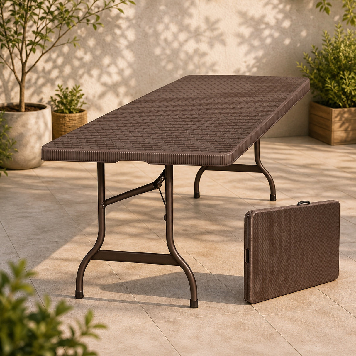 Stół Stal Prostokątny Ogrodowy Rattanowy Ciemnobrązowy 180 x 75 x 73 cm