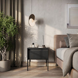 Stolik Nocny Ryflowany Front z Oświetleniem LED Prostokątny Czarny 40x46 cm