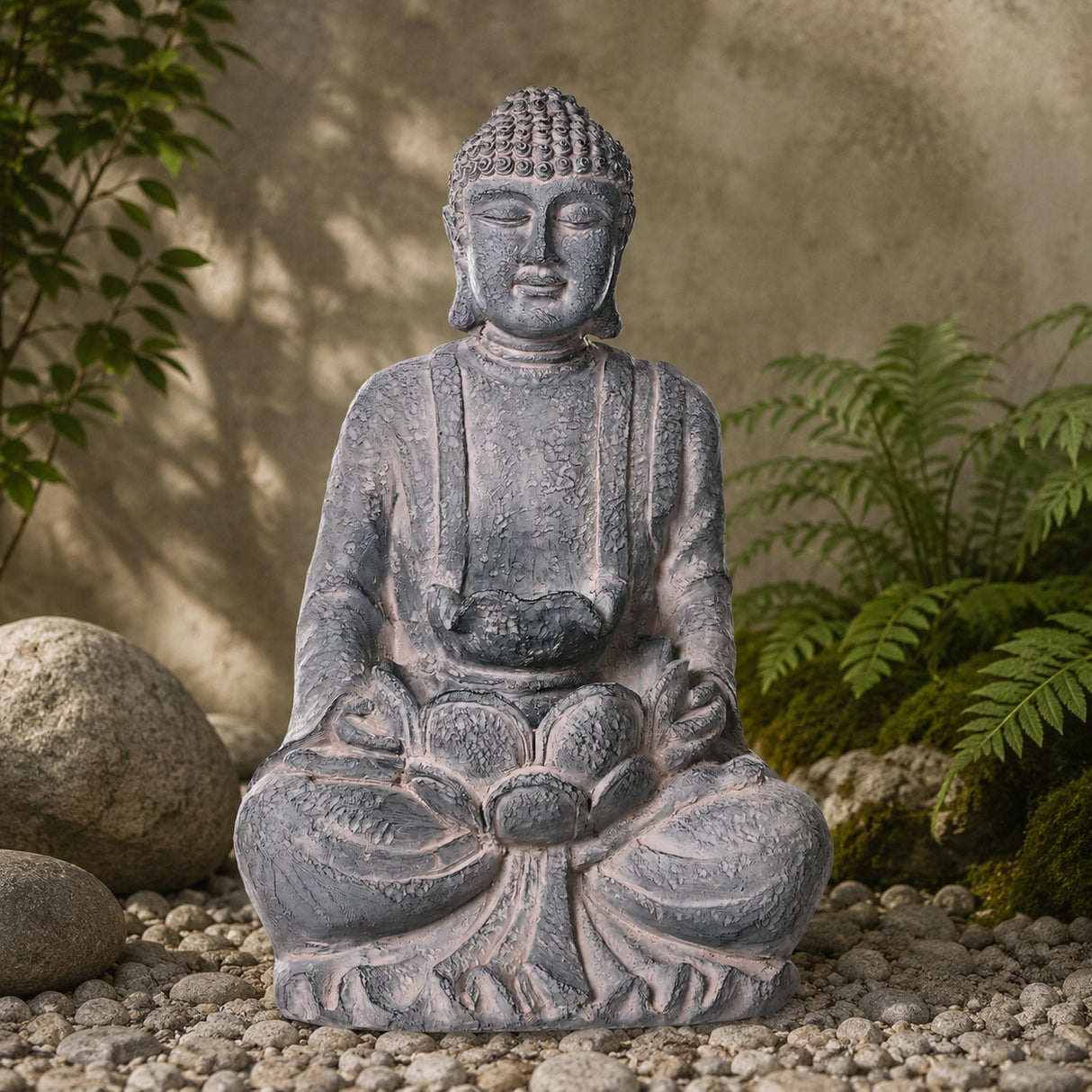 Fontanna Ogrodowa LED Budda Szara Dekoracja Wodna Do Ogrodu Tarasu 71 cm