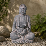 Fontanna Ogrodowa LED Budda Szara Dekoracja Wodna Do Ogrodu Tarasu 71 cm