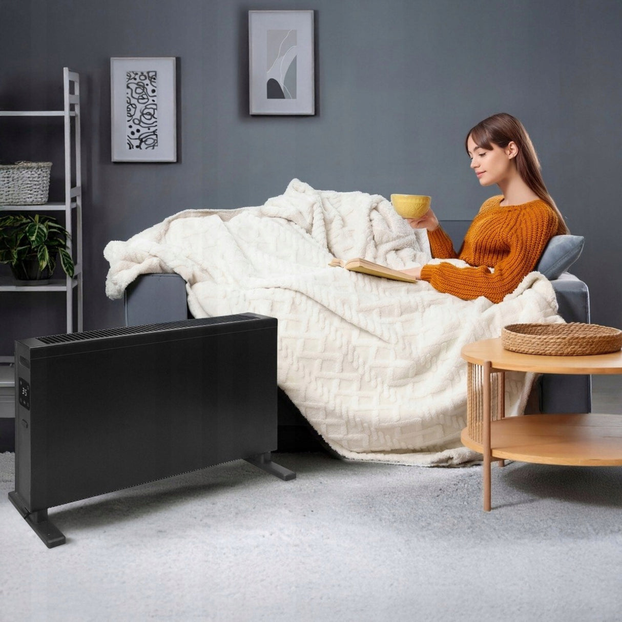 Grzejnik Konwektorowy Elektryczny z Termostatem Pilot Led 2000 W Czarny