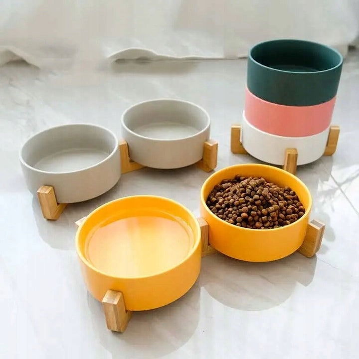 SPUNKYJUNKY Podwójna Miska Dla Psa Kota Ceramiczna Podwójna