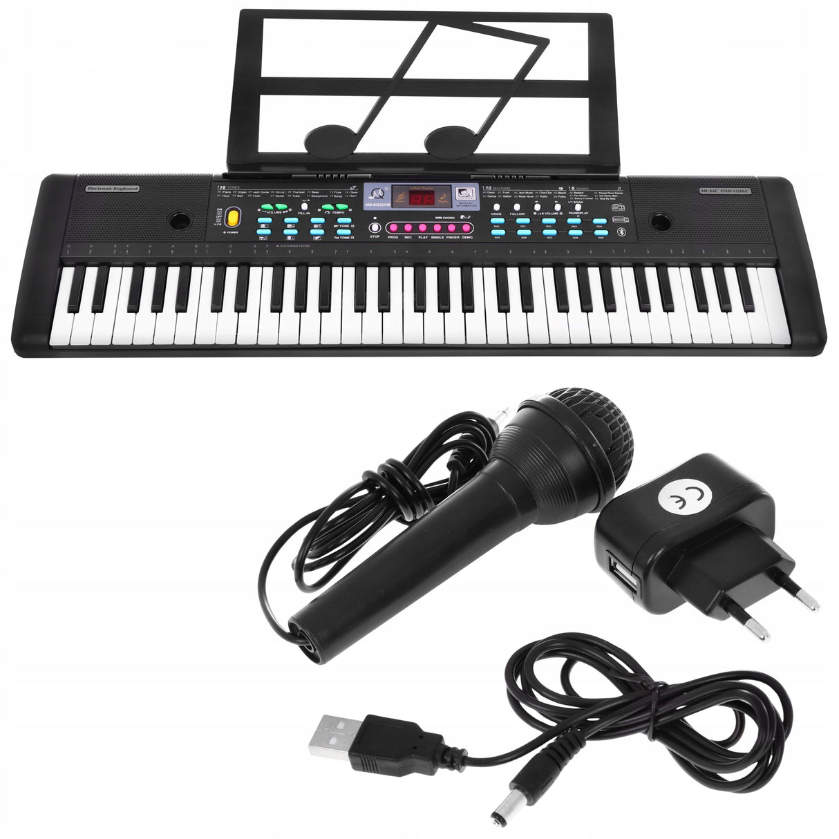 Keyboard Organy dla Dzieci Syntezator Zasilacz na Prezent Mikrofon USB