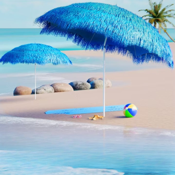 Parasol Plażowy Duży Ogrodowy Hawajski Łamany Taras Plaża 150 Cm Niebieski