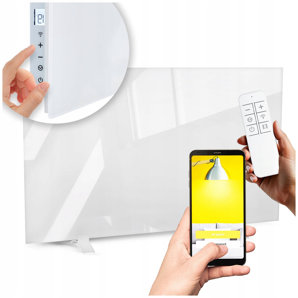 Grzejnik na Podczerwień Szklany Promiennik Energooszczędny+WiFi 600W Biały