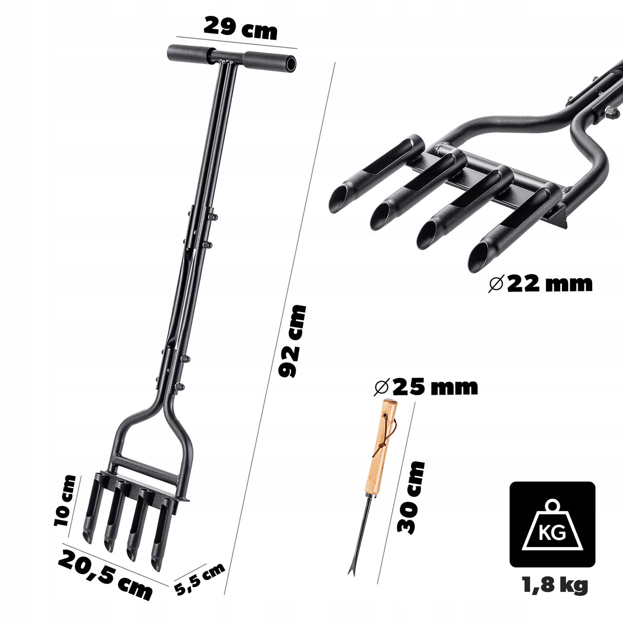 Aerator Ręczny Rurkowy Areator 20 cm do Napowietrzania Trawnika Trawy