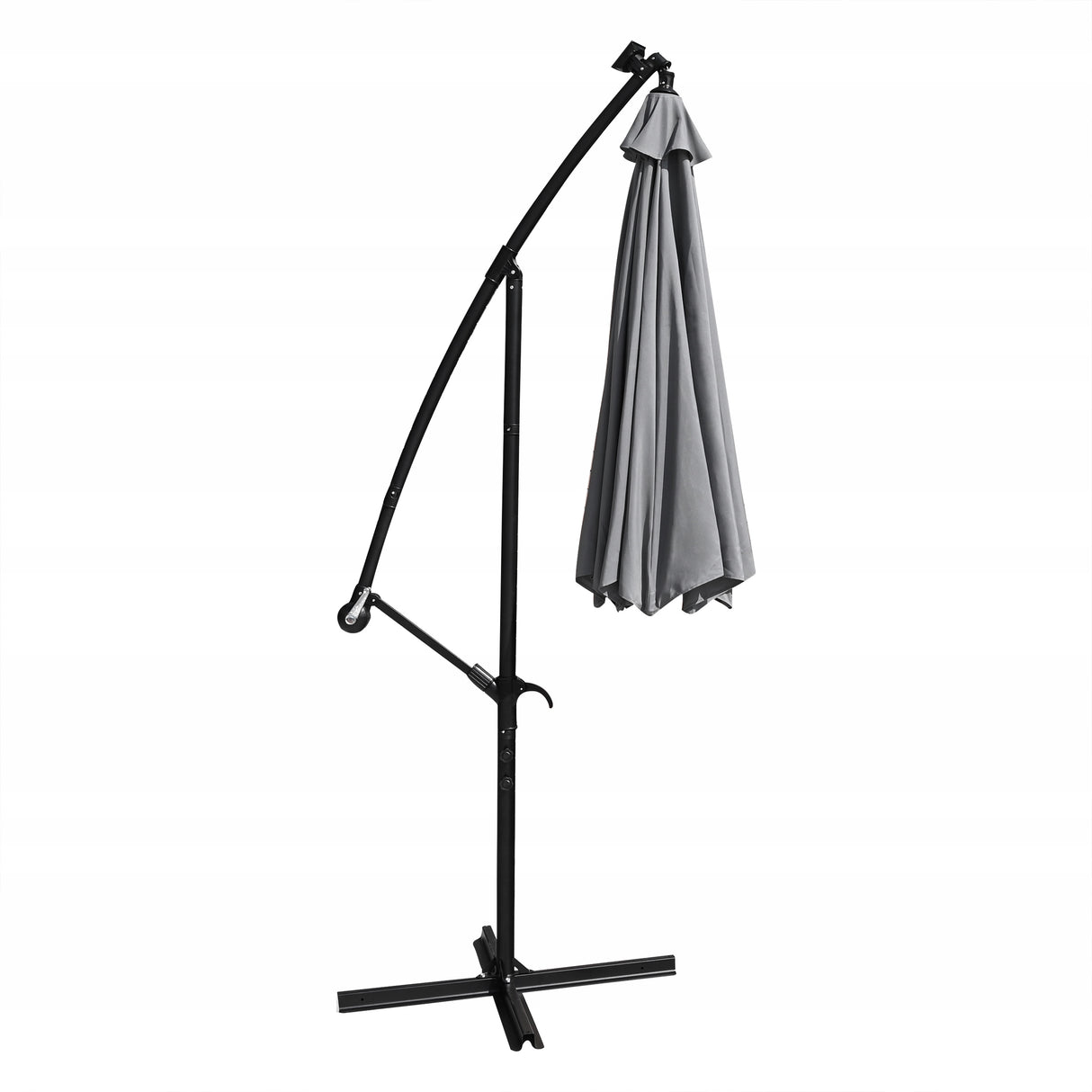 Parasol Ogrodowy Z Wysięgnikiem LED Z Oświetleniem Solar Szary 350 cm