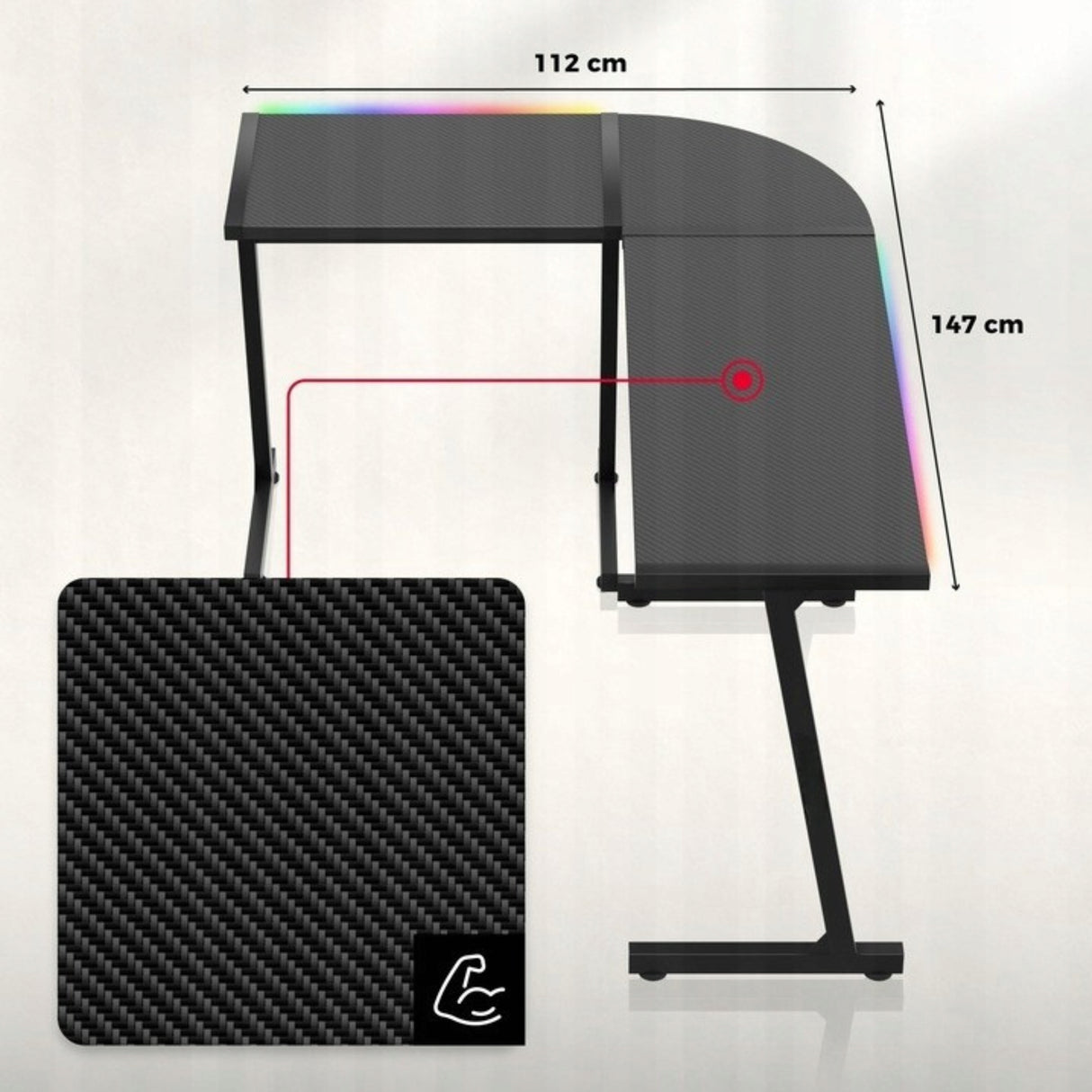 Biurko Gamingowe Młodzieżowe Narożne RGB LED Pilot Dwustronne L/P Czarne