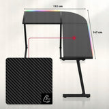 Biurko Gamingowe Młodzieżowe Narożne RGB LED Pilot Dwustronne L/P Czarne
