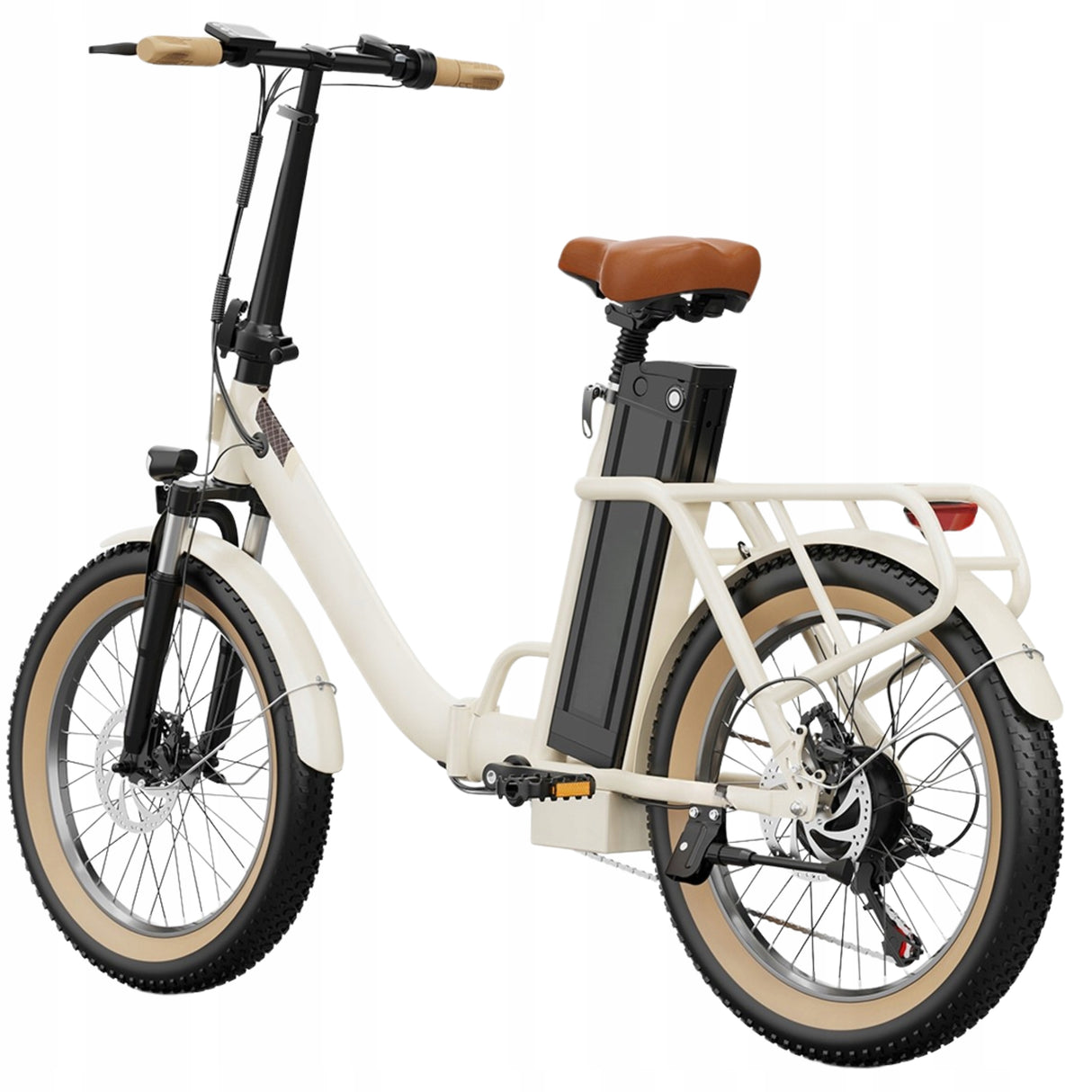 Rower Elektryczny w Stylu Retro Biały Miejski 250W 48V 17Ah Koło 20" Cali