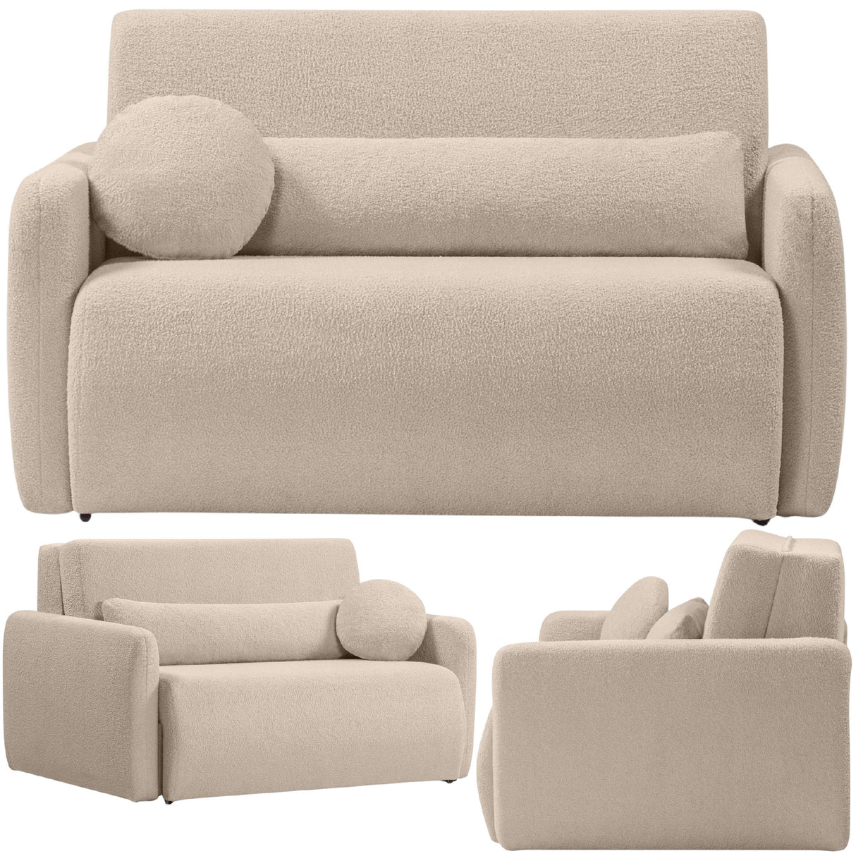 Sofa Salonowa z Funkcją Spania i Pojemnikiem na Pościel Jasnobeżowa Boucle