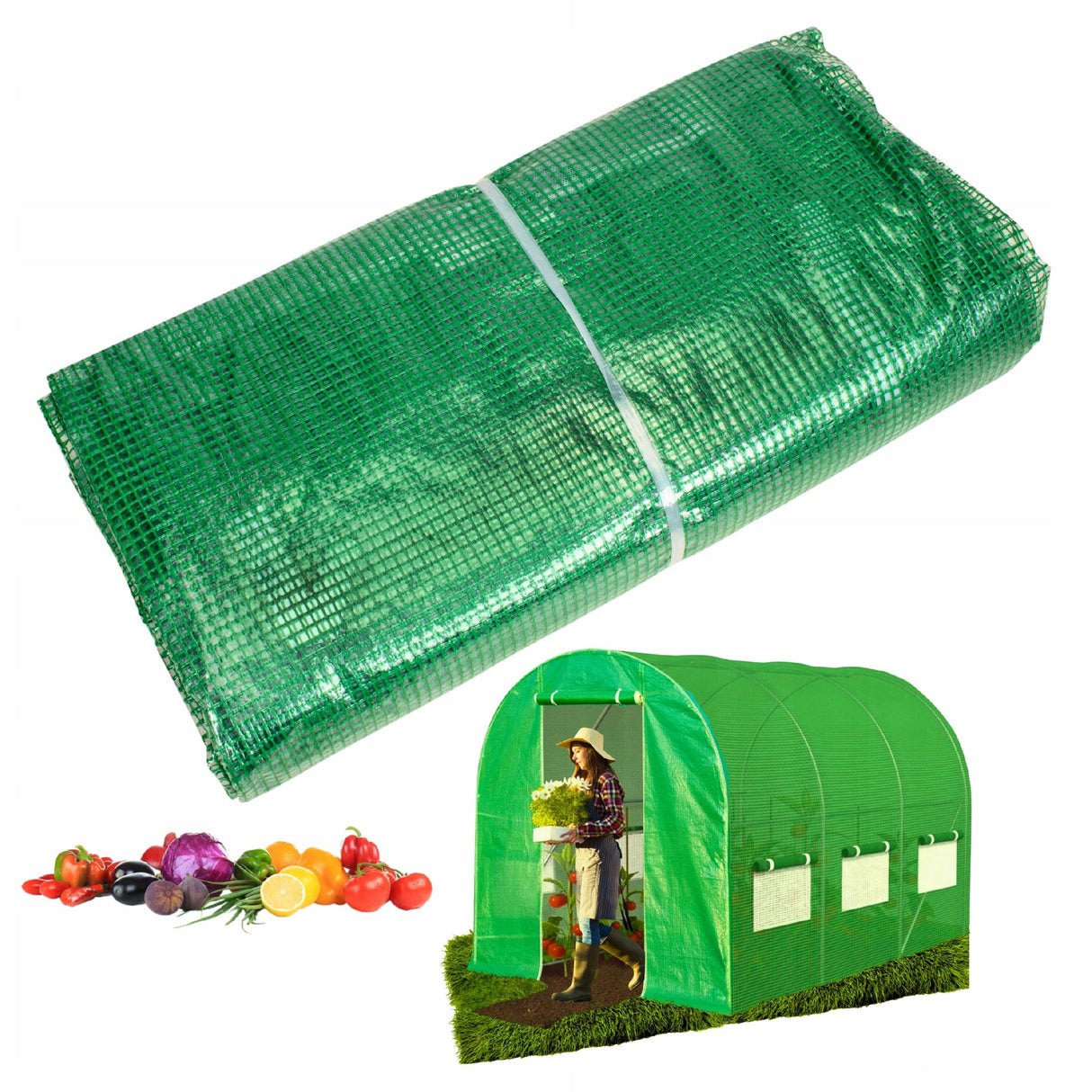 Tunel Foliowy [6 m²] 3x2m [FOLIA ZAMIENNA] | ZIELONA |