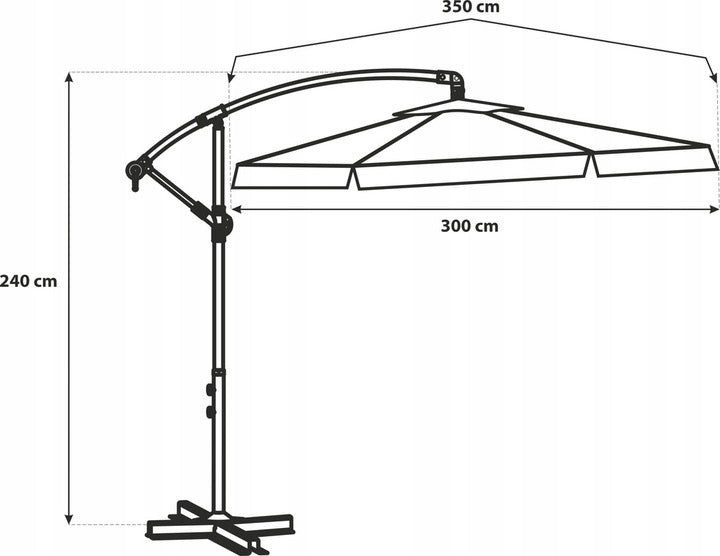 Parasol Ogrodowy Z Wysięgnikiem Regulacja Wysokości Granat 350Cm Składany