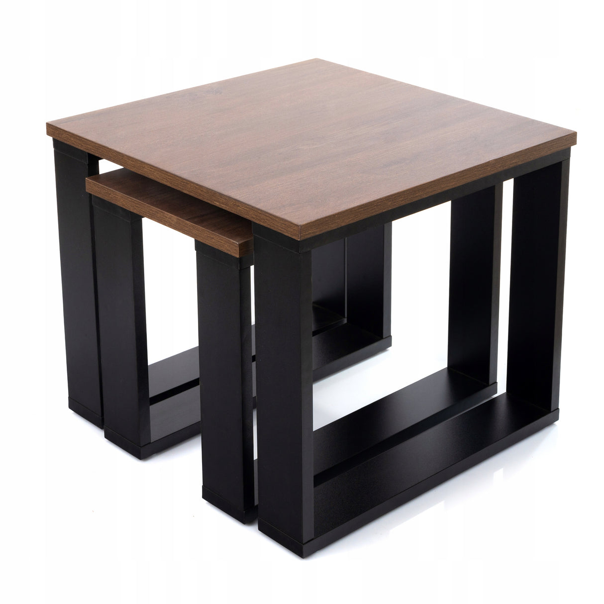 Zestaw 2 Stoliki Kawowe Loft Retro Dąb Brown Craft Kwadrat 2 Poziomy 60x60