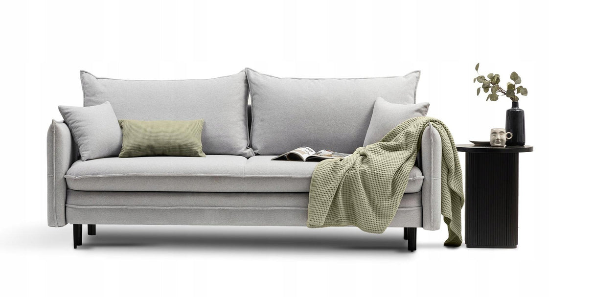 Sofa Rozkładana z Funkcją Spania i Pojemnikiem Szara 218 x 105 cm Tkanina