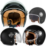 Kask Motocyklowy Elegancki Premium Neo-Retro Nox M Czarny Mat Skóra Beż