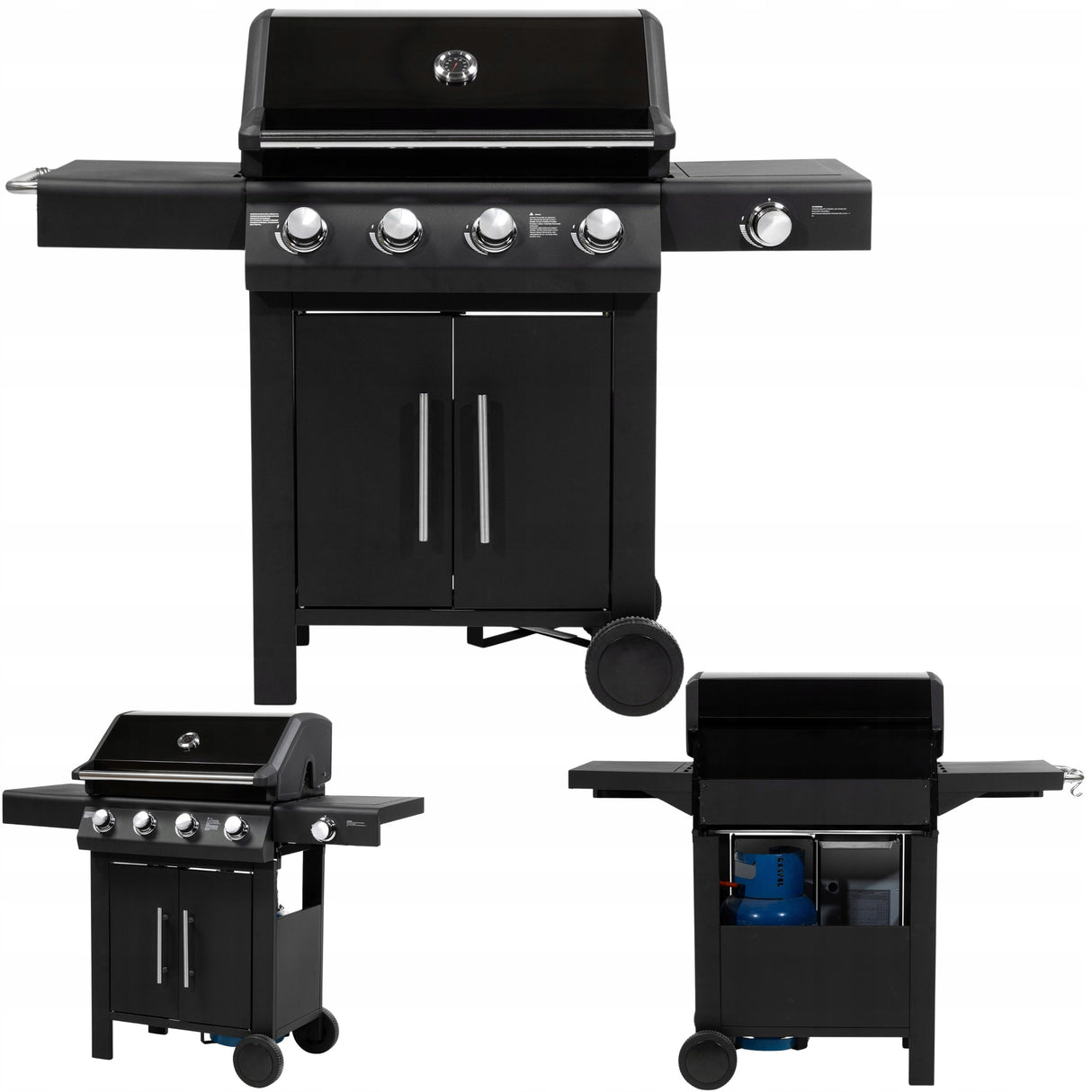 Grill Gazowy Ogrodowy z Kuchenką Boczną Żeliwny + Pokrowiec 17 kW Czarny