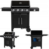 Grill Gazowy Ogrodowy z Kuchenką Boczną Żeliwny + Pokrowiec 17 kW Czarny