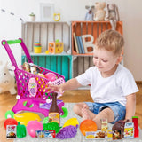 Wózek Koszyk Zakupowy na Zakupy z Produktami Marketowy Różowy dla Dzieci