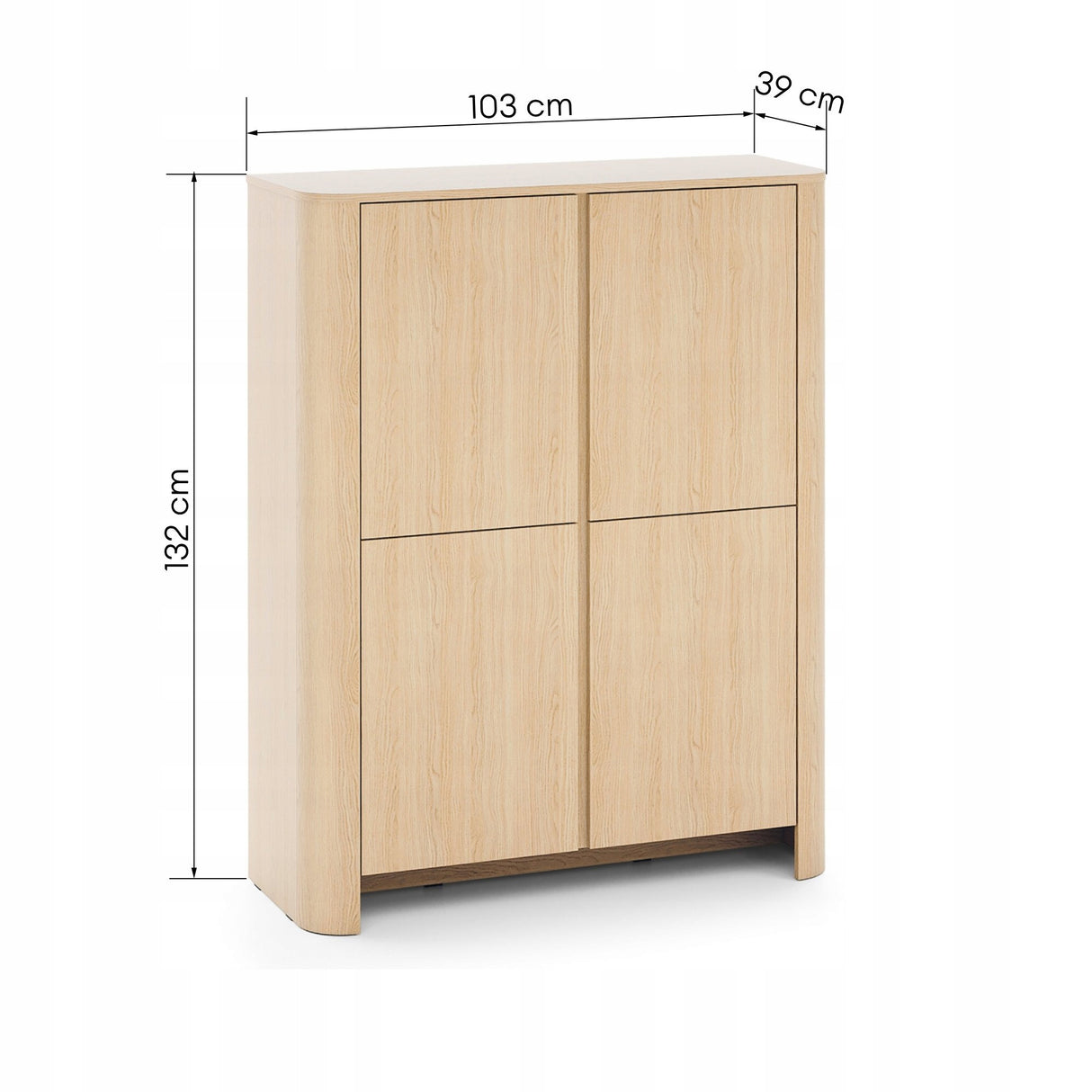 Komoda Czterodrzwiowa Zaokrąglona Forma Dąb Vicenza Funkcjonalna 103x39cm