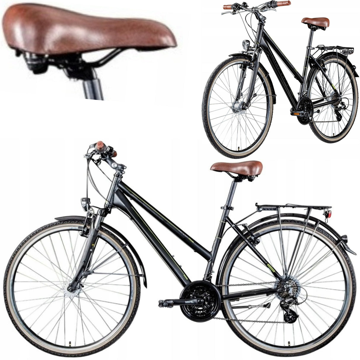 Rower Trekkingowy Damski Aluminiowy Światła SHIMANO 28" Koło Czarny Mat