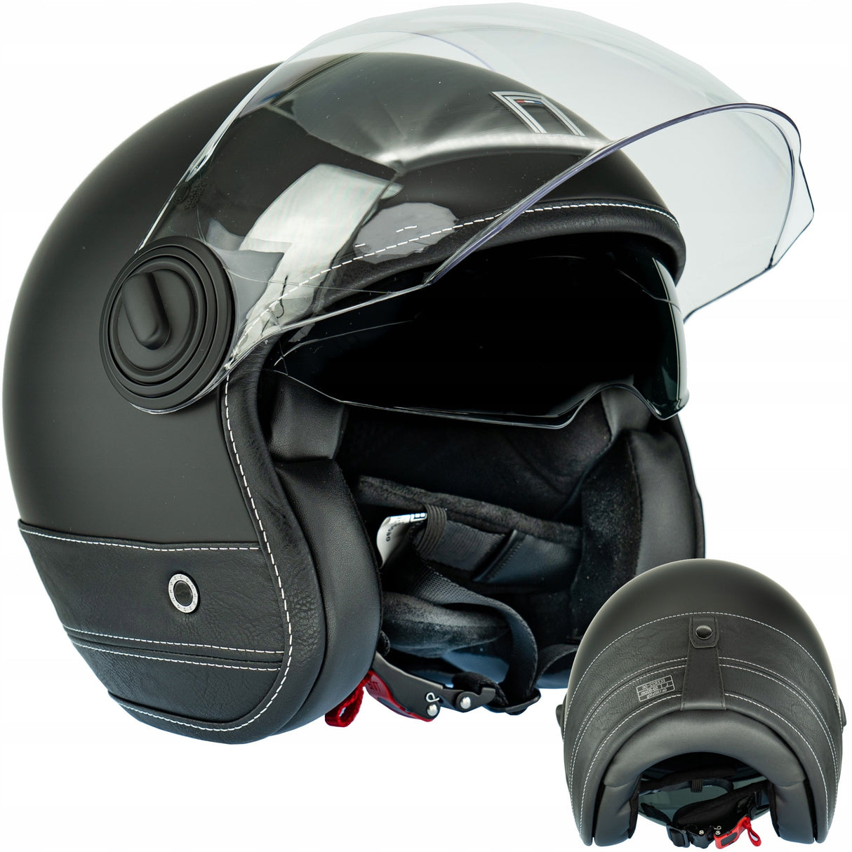 Kask Motocyklowy Elegancki Premium Czarna Skóra Nox Czarny S