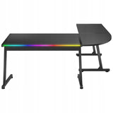 Biurko Gamingowe Młodzieżowe Narożne RGB LED Pilot Dwustronne L/P Czarne
