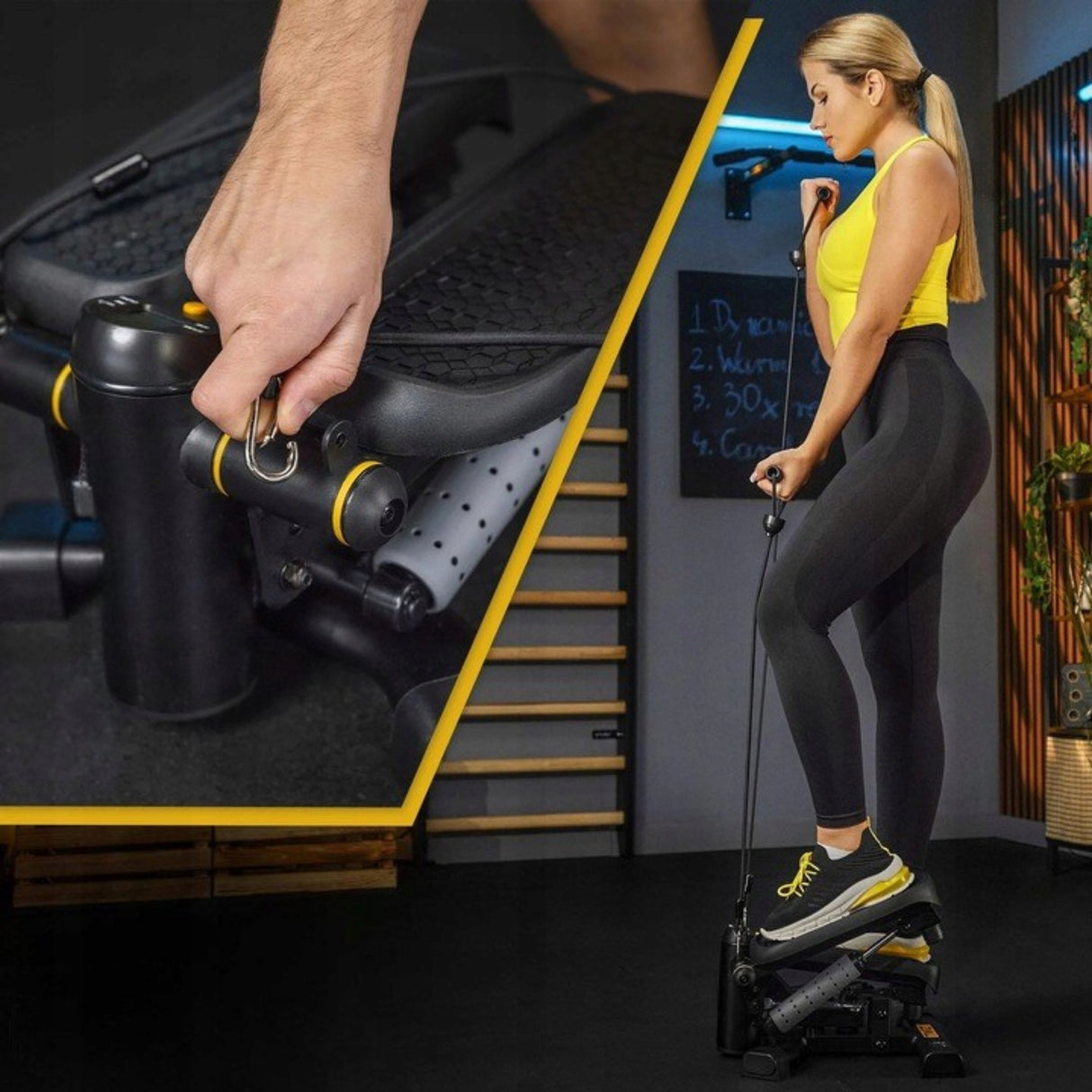 Stepper do Ćwiczeń Skrętny Fitness z Linkami Step Licznikiem 2w1 Czarny