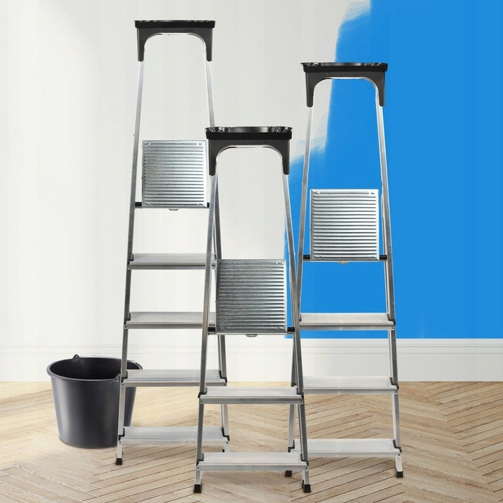 DRABINA ALUMINIOWA 3 STOPNIOWA SKŁADANA DOMOWA MOCNA PÓŁKA +HAK 125kg POVES