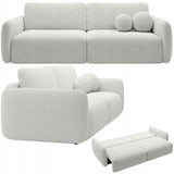 Sofa Rozkładana z Funkcją Spania Pojemnikiem Ecru 238x103cm Tkanina